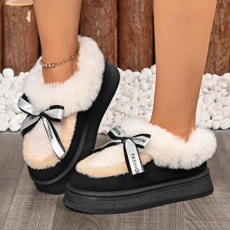 Fashion Multicolor Platform Round Toe Deep Mouth Bow Cover Feet Plus Suede Anti-Slip Wear-Resistant Flat Snow Boots