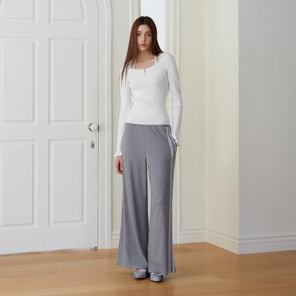 Square Neck Lace Trimming Knit Top  Es2okl04 