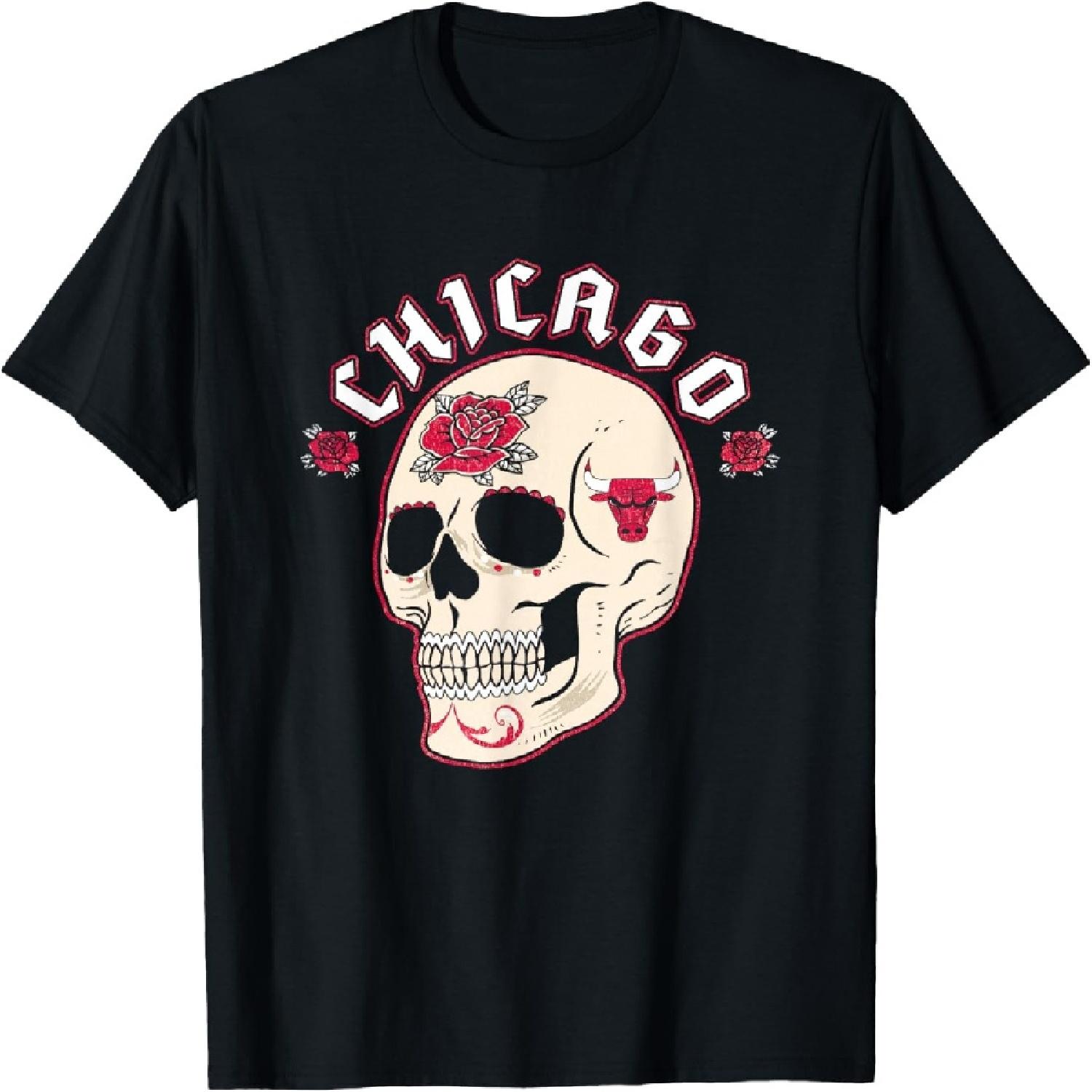 Хэллоуинская футболка Chicago Bulls с цветочным черепом S