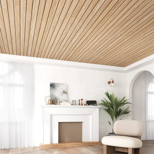 VEELIKE 3D Beige Wood Grain Wallpaper Slatwall Panel Sticker, 3mm Thick, 42.8x300cm, with Sponge, Strap Wood Grain Wall Panel, Remake Sheet, Cuttable,