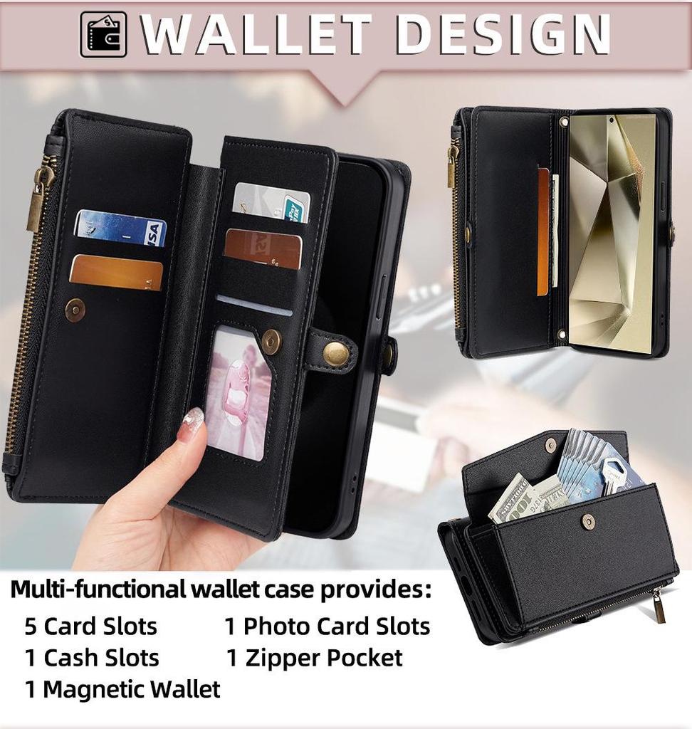 Samsung S24 Ultra Flip Leather Crossbody Phone Case & Protective Cover for S24 Plus