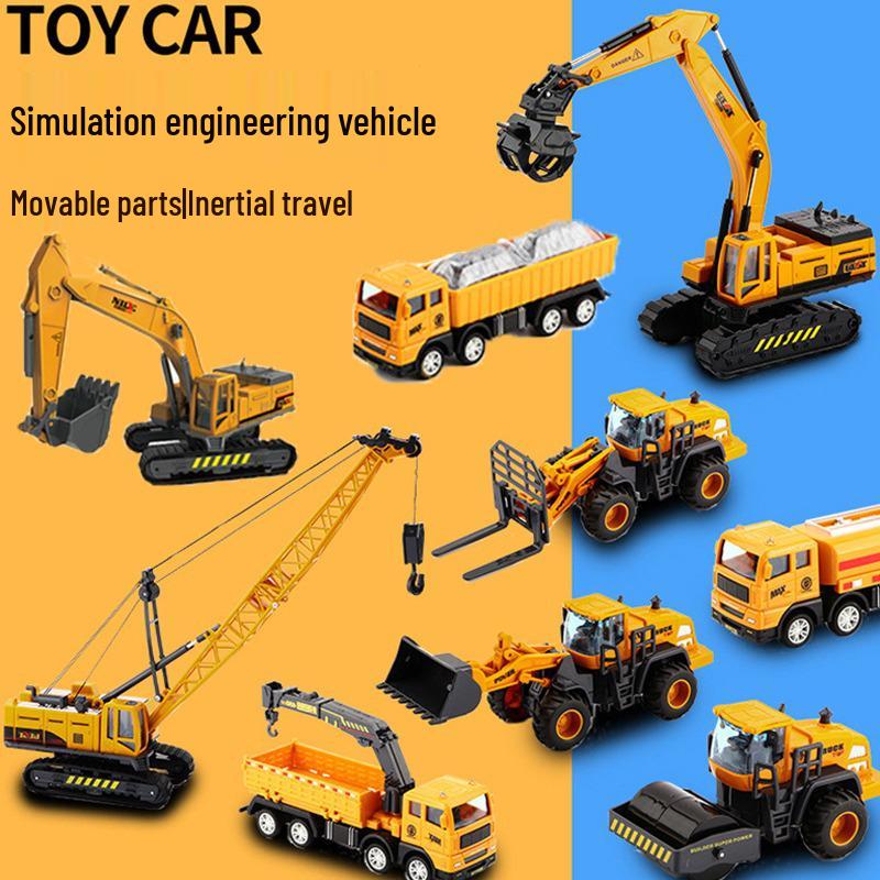Kids' Inertial Engineering Vehicle Set: Excavator, Bulldozer, Forklift, Loader, Crane Toy Models