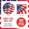 Mumufy 100 Pcs American Flag Patriotic Plates and Napkins 4th of July Party Supplies July 4th Disposable Paper Plates Napkins for Veterans Day