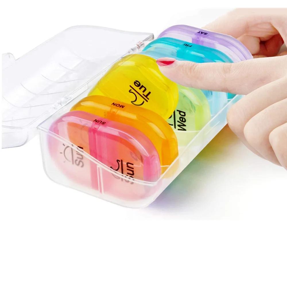 Pill Box Portable Plastic Travel Pocket Pill Organizer 7 Days 2 Times 14  Compartments Hold Grids Large Daily Pill Container