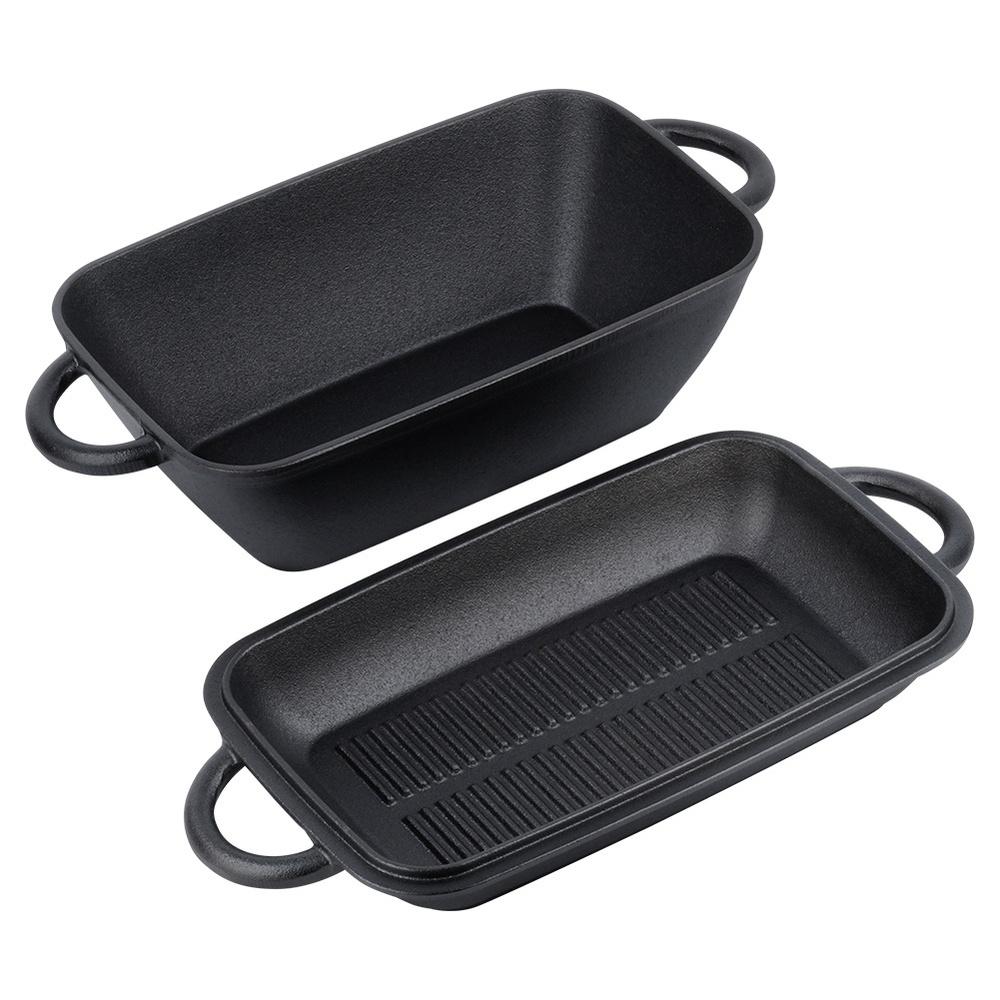 Cast Iron Roasting Pan, Goose Pot, Meat Roasting Dish 2 in 1