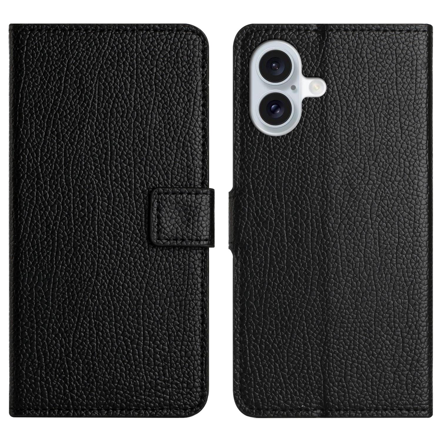 

For iPhone 17 Case PU Leather Wallet Phone Cover Litchi Texture,Black A