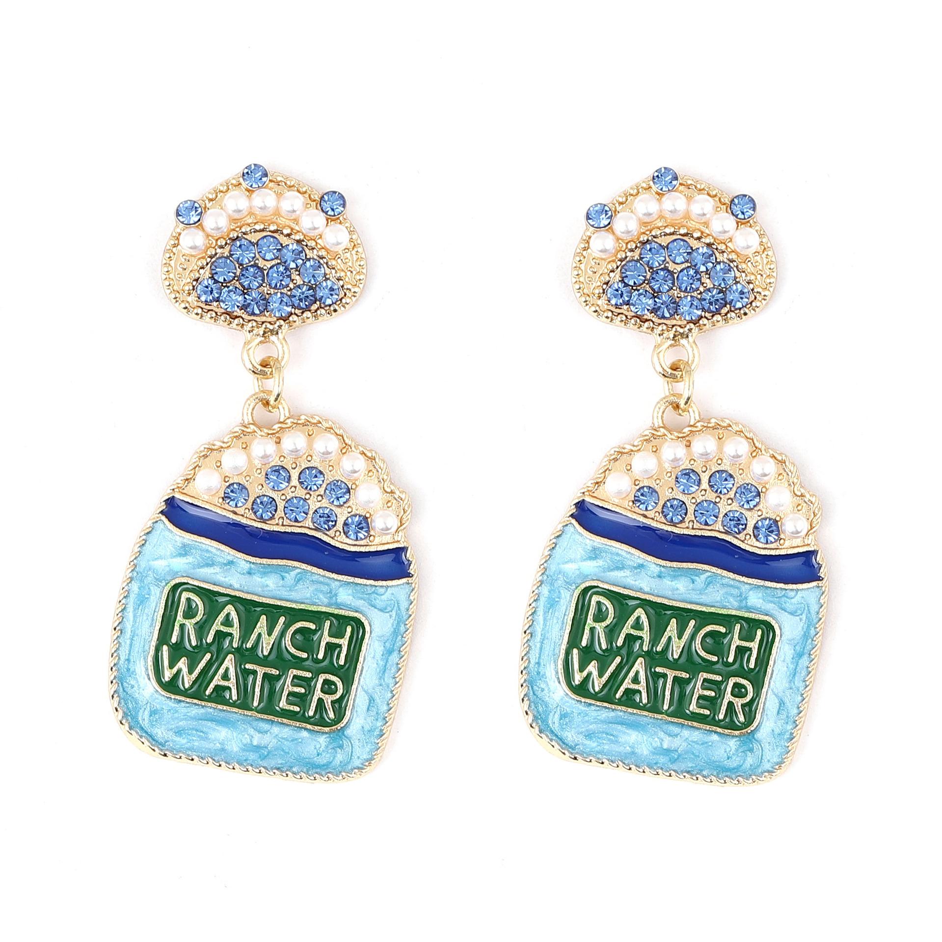 European and American new cute temperament dripping oil pink diamond milk tea cup earrings fashionable sweet pearl earrings women небесно-голубой