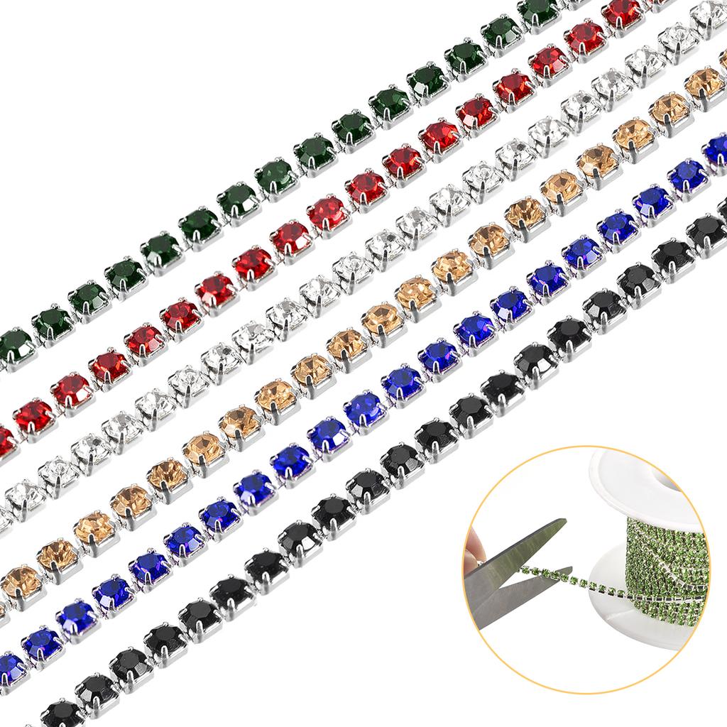 6Roll 33Yards 2MM Crystal Rhinestone Close Chain Trim, Sew On Crystal Rhinestone Chain Trim for Sewing Crafts Party Decoration