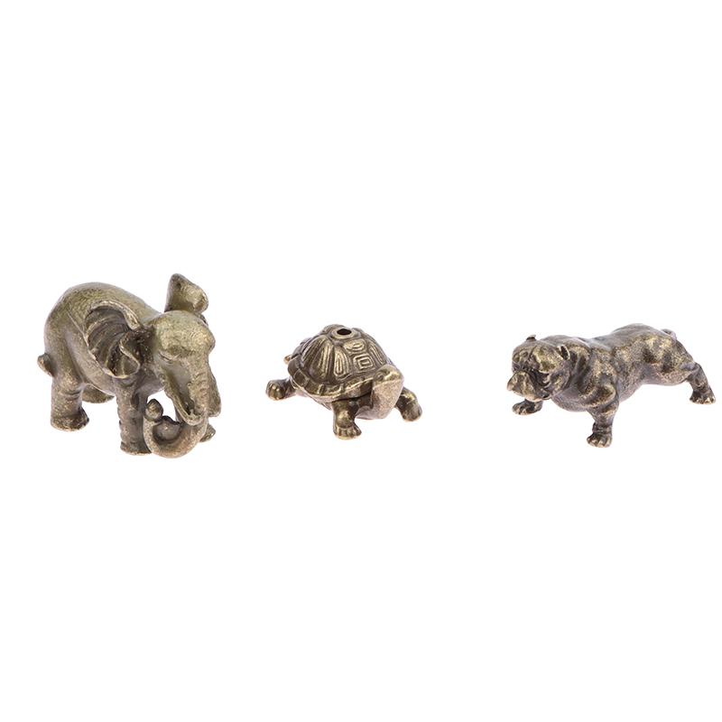 Minature Elephant Tortoise Dog Figurines Tea Pet Table Ornament Decorations Metal Animal Crafts Home Decor Living Room