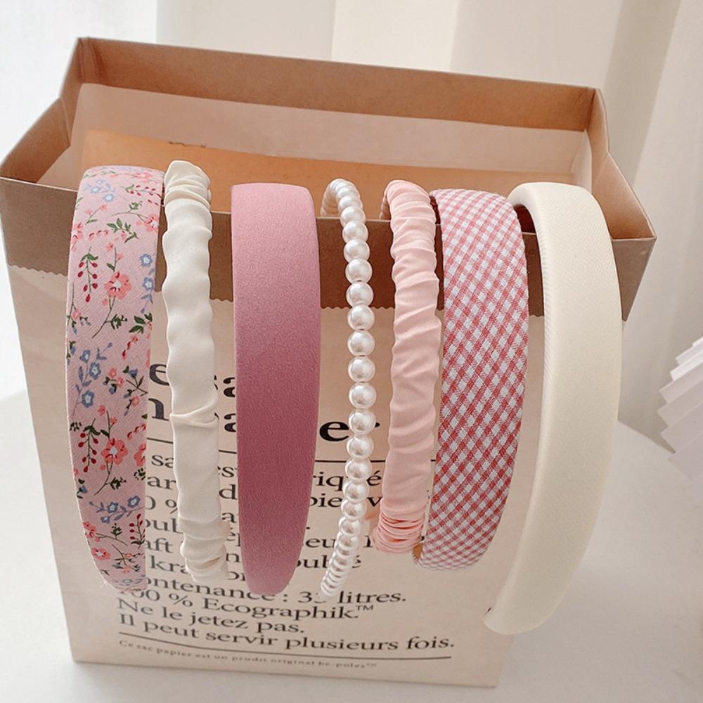 5/7Pcs Anti-slip Floral Plaid Hairband Sweet Cute Ladies Hair Accessories Use for Face Washing
