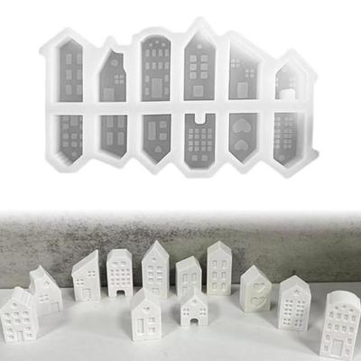 House Candle Mold, 12 Pieces 3D Silicone House Molds, House Candle Gypsum Silicone Mold, Reusable Molds for Crafts,Christmas Candle Making Molds