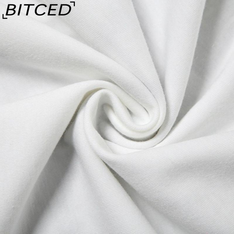 BITCED Spring Women's Solid Color Loose Cropped Top with Fashionable Off-Shoulder Collar and Printed Short Sleeves