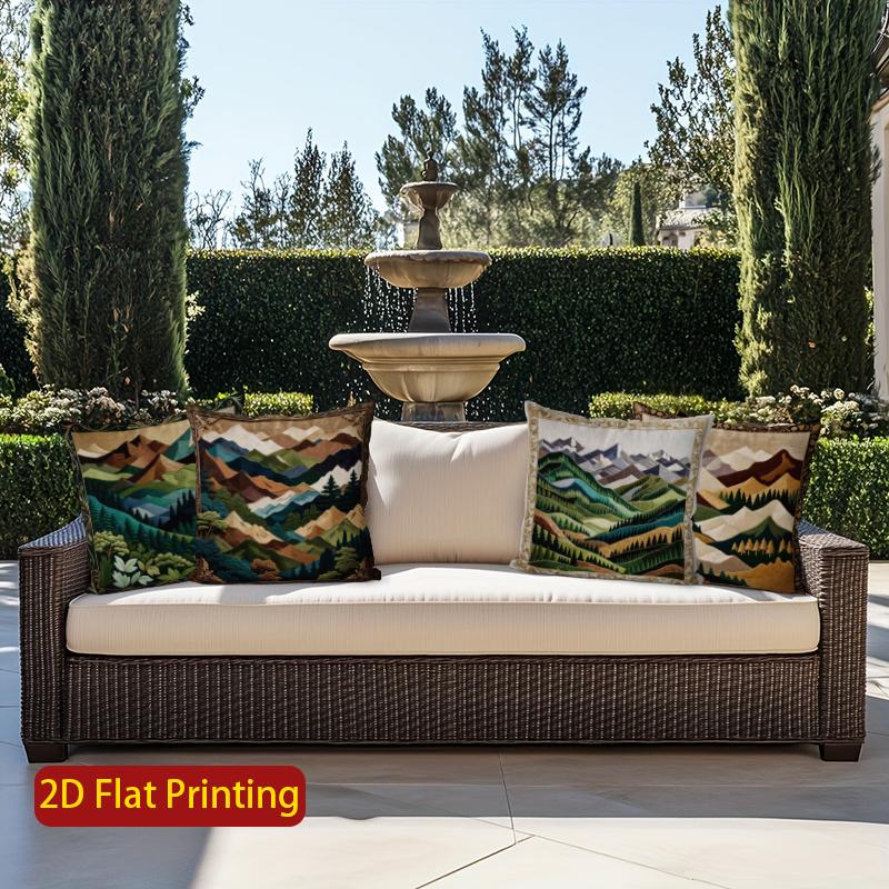 2D Mountain & Forest Pattern Decorative Pillow Covers Pattern Cushion Cover Suitable For Sofa Bedroom Car Pillow Cover