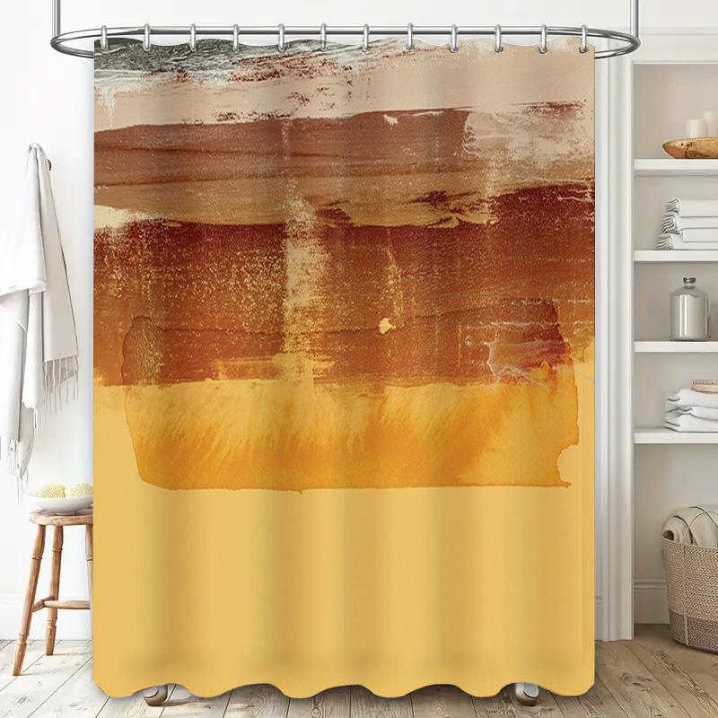 Elegant Abstract Bathroom Shower Curtain Set Creamy Yellow Warm Brown Tones for Home Decor (180x240cm)