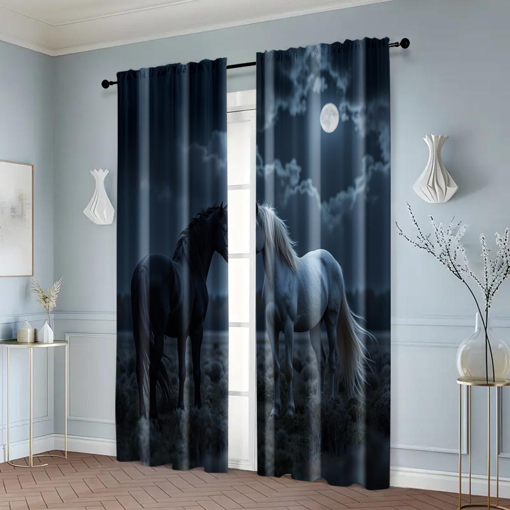 Set Of 2 Curtain Horse Polyester Without Rod Festive Use Bedroom Living Room Office Home Cafe Decor Ideal For Area