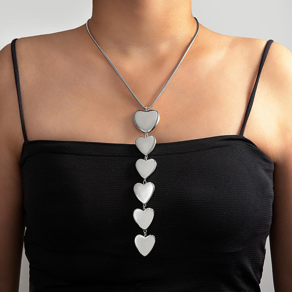 Bohemian Style Long CCB Peach Heart Pendant Necklace Earrings Simple and Versatile Women's Jewelry Set