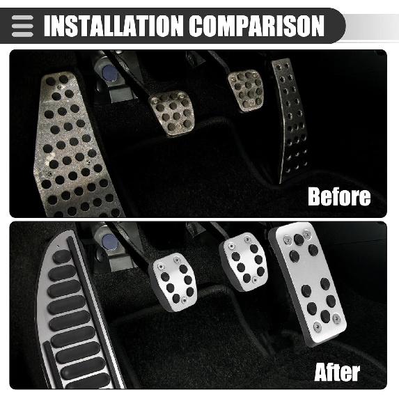 Motoforti Car Manual Transmission Fuel Brake Dead Pedal Cover Set, for Ford Focus 2 3 4 MK2 MK3 MK4 Kuga Escape RS ST 2005-2017, Metal, Black Silver