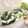 Green Leaf Shaggy Doormat Botanical Plant Indoor Floor Rug Absorbent Entryway Carpet Area Mat for Bathroom Hallway Home Decor