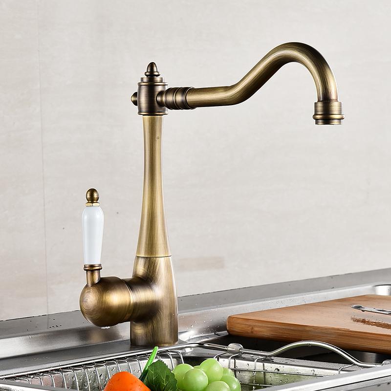 Antika brons kökskranar 360 graders vridbar kran Varmt kallt vattenkran Blandare Köksvaskkran ELK331