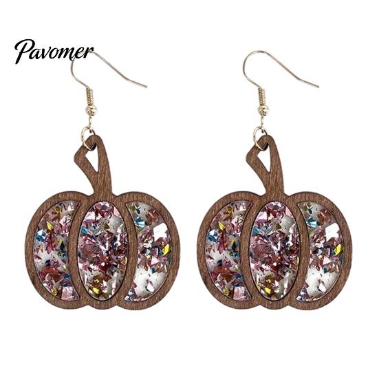 Gift for Her 1 Pair Fall Thanksgiving Pumpkin Earrings Women, Wooden Halloween Dangle Shaped Drop Earrings, Autumn Jewelry Lightweight Wood