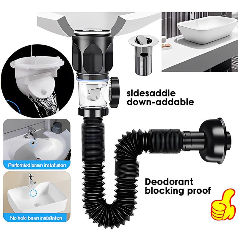 Flip Top Anti-Odor Drain Pipe Set Kitchen Sink Drain Retractable Deodorizing Filter Flexible Downspout Bathroom Anti Clogging