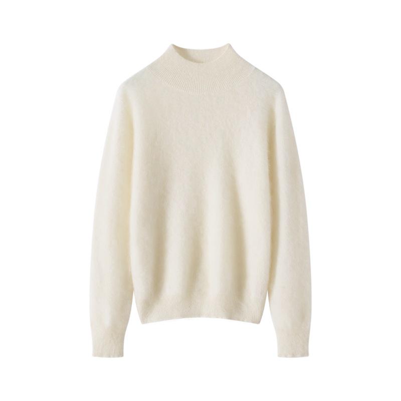 Women's Cashmere Half-High Neck Long Sleeve Sweater - Classic Loose Knit Top