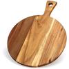 Round Wooden Pizza Plate with Handle - Multifunctional Kitchen Cutting Board and Snack Tray