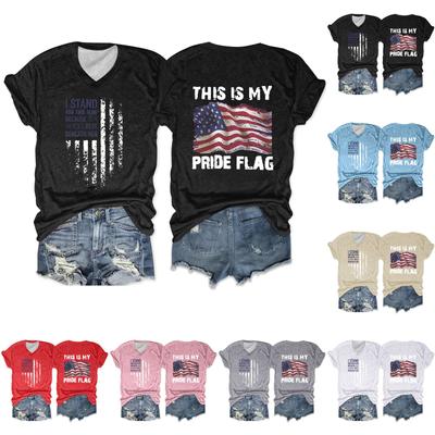 Damen T-Shirt Lässig Locker Bedruckt V-Ausschnitt Pullover Kurzarm Oberteil