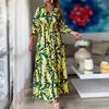 Waist Cinching Pullover Dress with Large Swing Bohemian Printed Long Sleeved