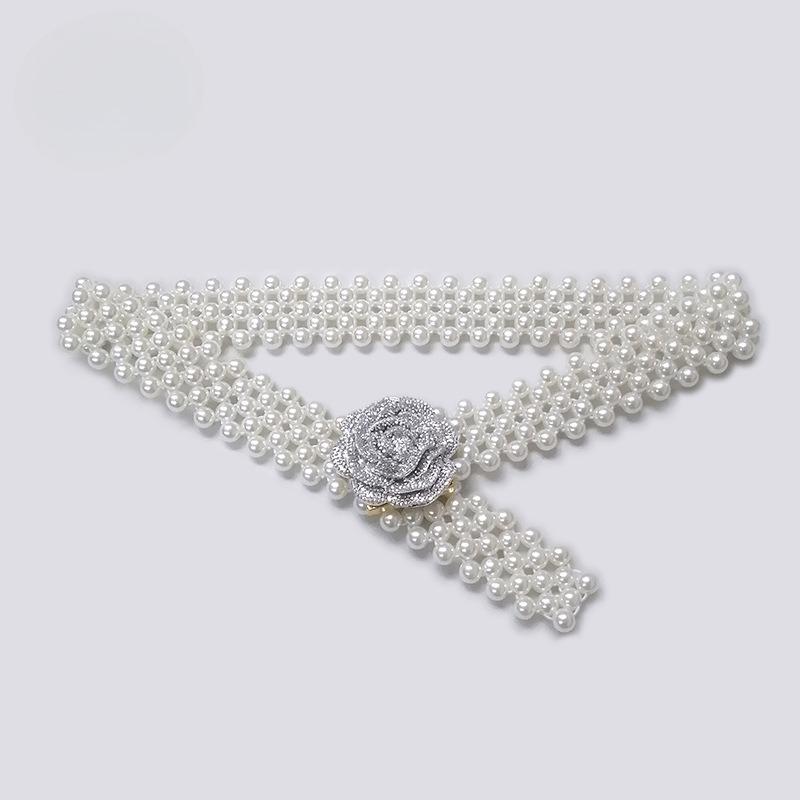 Nytt Perle Dame Stretchbelte Dame Skjørt Kjole Elastisk Innstrammende Slankende Kjede Damestil