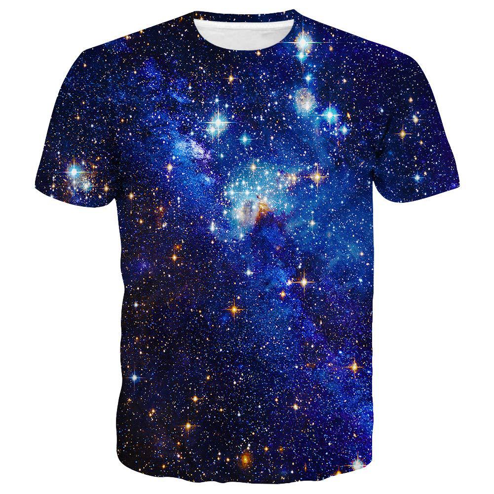 Summer Round Neck 3D Starlit Sky Print Top Fashionable Casual Short Sleeved Men's T-shirts