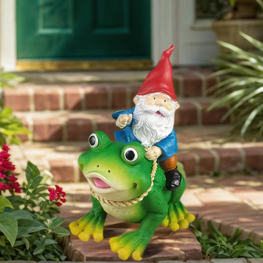 Resin Dwarf Riding Frog Handicraft Outdoor Courtyard Garden Decorative Landscape Sculpture Creative Garden Art