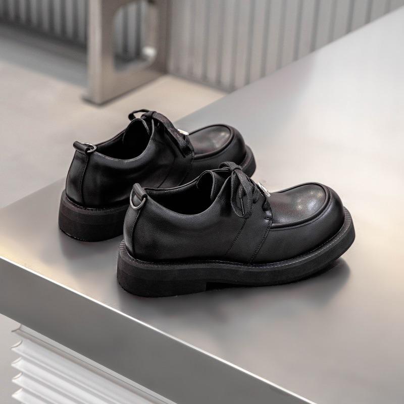 New breathable leather round head niche derby big head platform leather shoes casual trend versatile commuter men's shoes