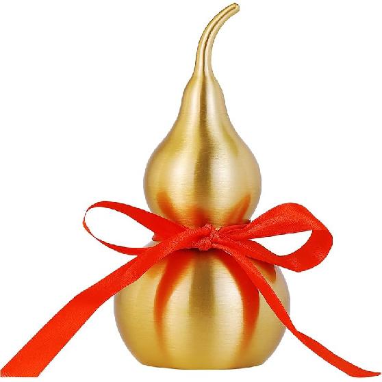 Feng Shui Decor Statue,Wu Lou Brass Gourd,with Red Luck Strip for Ideal Home Decoration,Collectible Figure Charm Amulet,6.36inch Tall,Full Brass,Hu