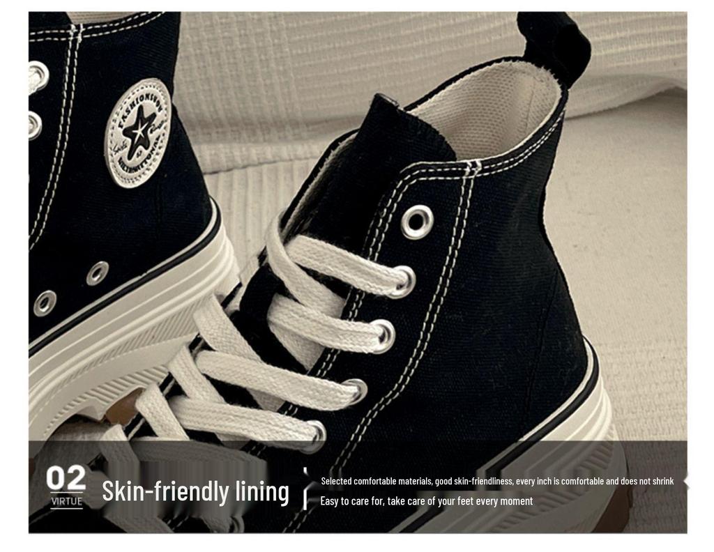 Brandneue 2025 Damen High-Top Canvas Schuhe: Höhenvergrößernde, Dicksohlige, Vielseitige, Lässige Sport-Sneaker für Frühling/Sommer