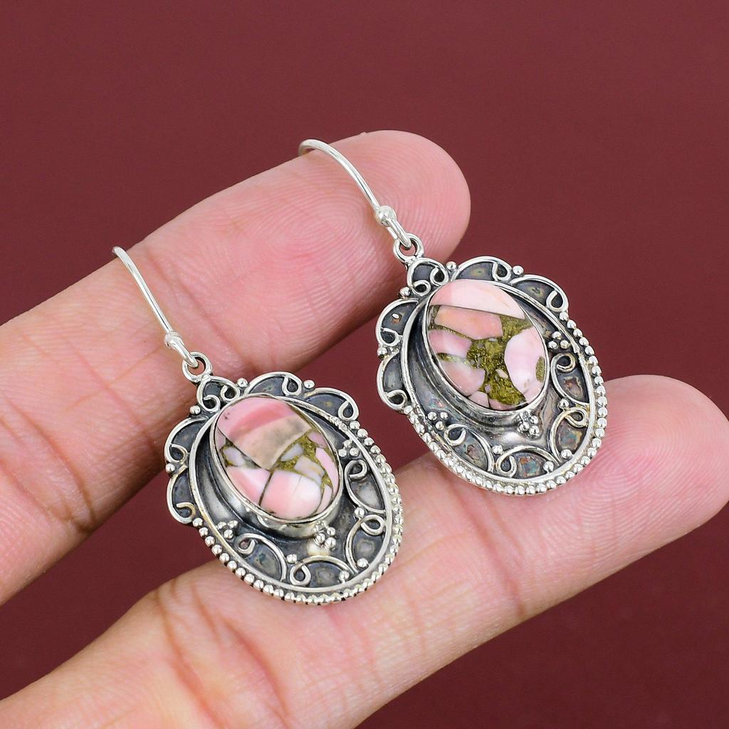 Copper Pink Opal Earring 925 Sterling Silver Earring Awesome Vintage Earrings Top Quality Gemstone Jewelry Handmade Earrings Gifts For Wife