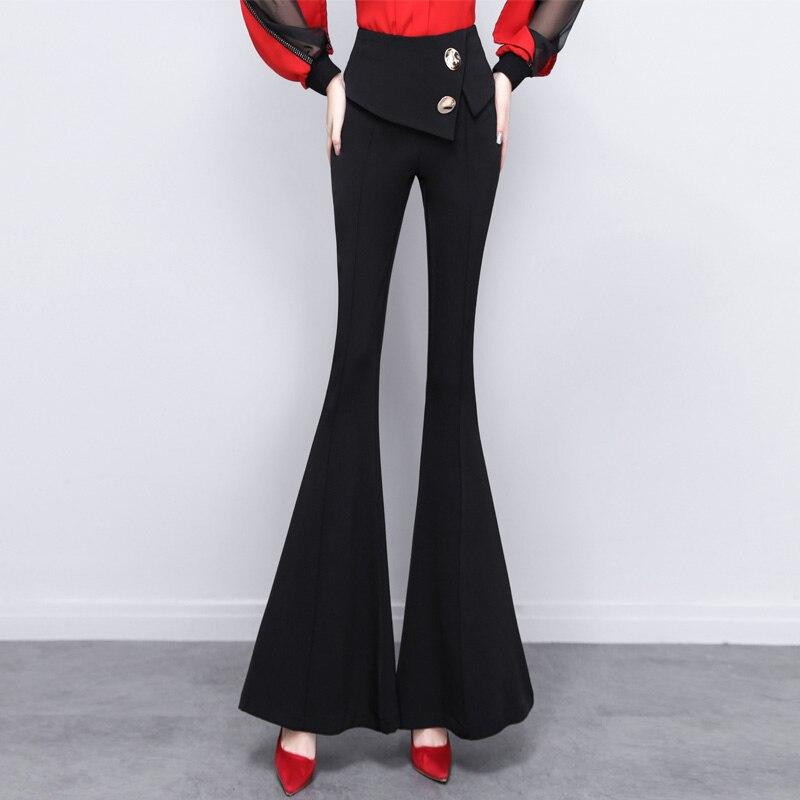 Harajuku Summer OL Office High Waist Women's Wide Leg Capris Long Pants for Women Skinny Flare Pants Woman Trousers Black