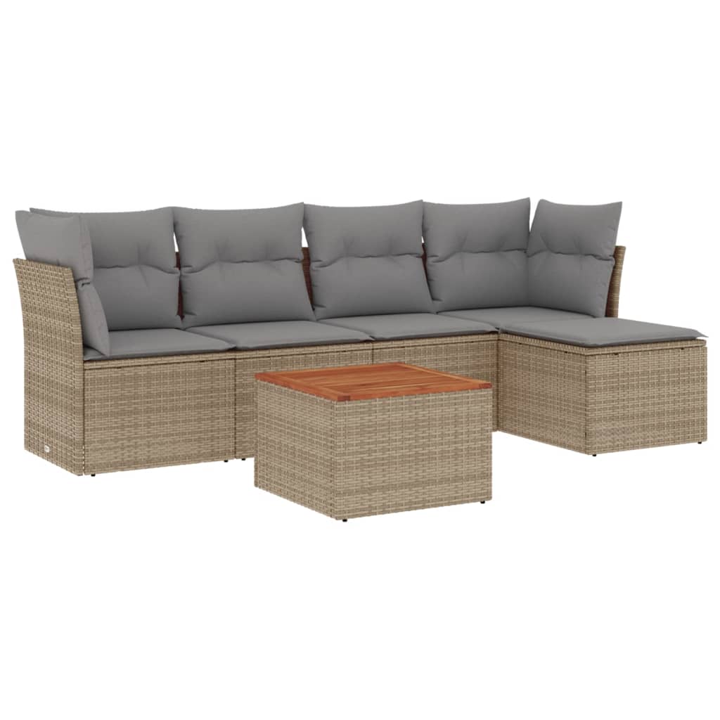 Vidaxl 6-Cz. Garden Furniture Set With Cushions, Beige, Poly Rattan