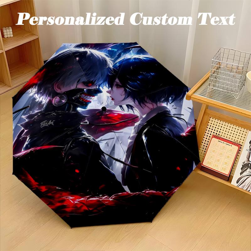 Portable Auto Folding Umbrella,Tokyo Ghoul 8 Rib Waterproof Umbrella For Camping Commute