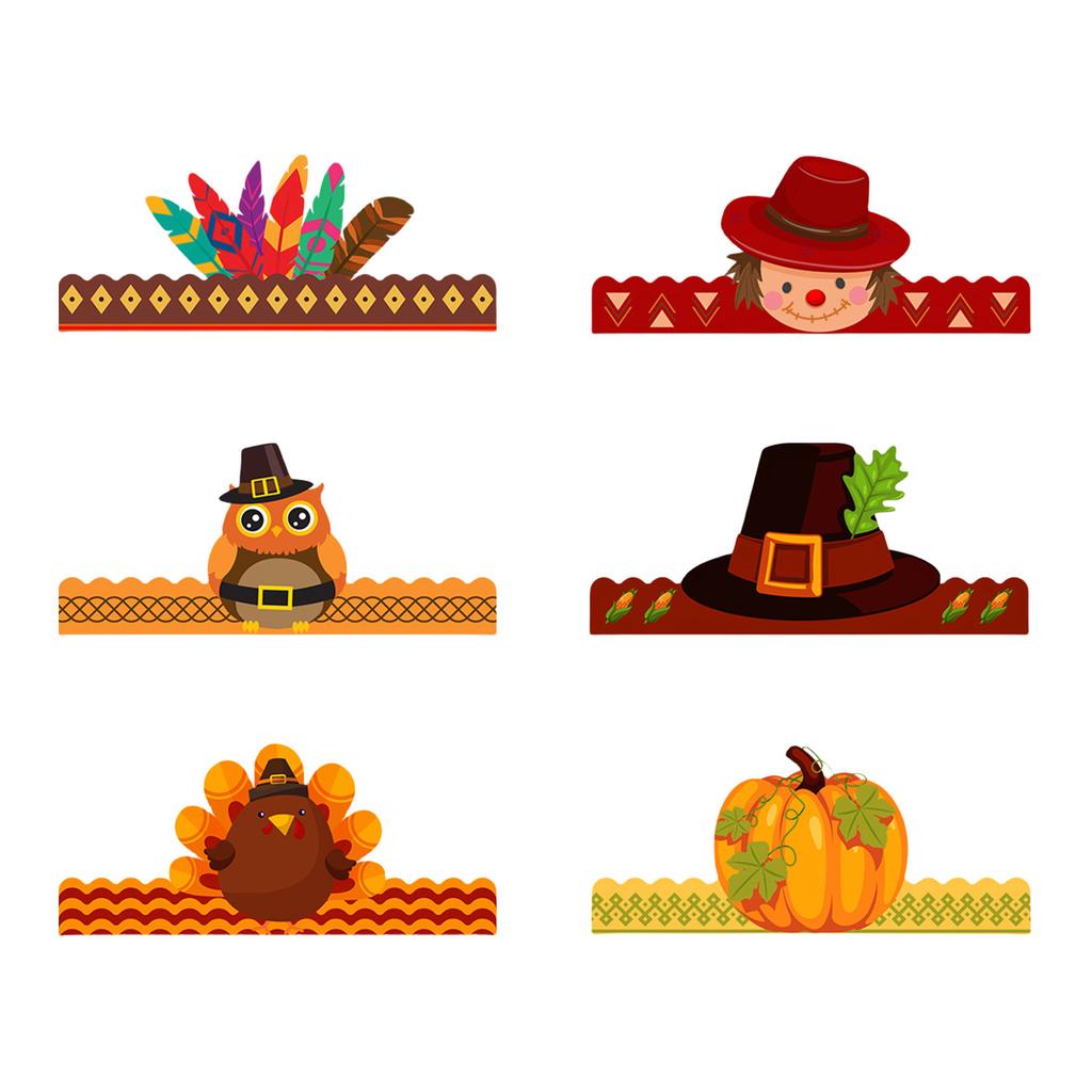 Novelty Turkey Shaped Crown Hat Festival Paper Hat Headwear for Thanksgiving Parties and Holiday Gatherings 6Pcs/Bag