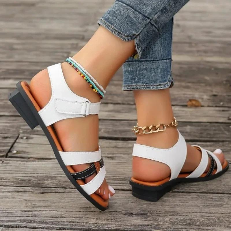 fashion Summer Women's Square Toe Heeled Sandals New Fashion Ankle Strap Casual Sandals for Women Outdoor Ladies Beach Shoes Plus Size