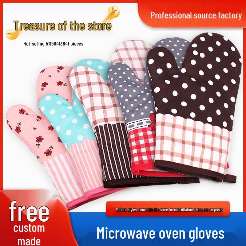 Thick Cotton Insulated Oven Gloves - High Temp Resistant & Anti-Scald for Baking & Kitchen Use