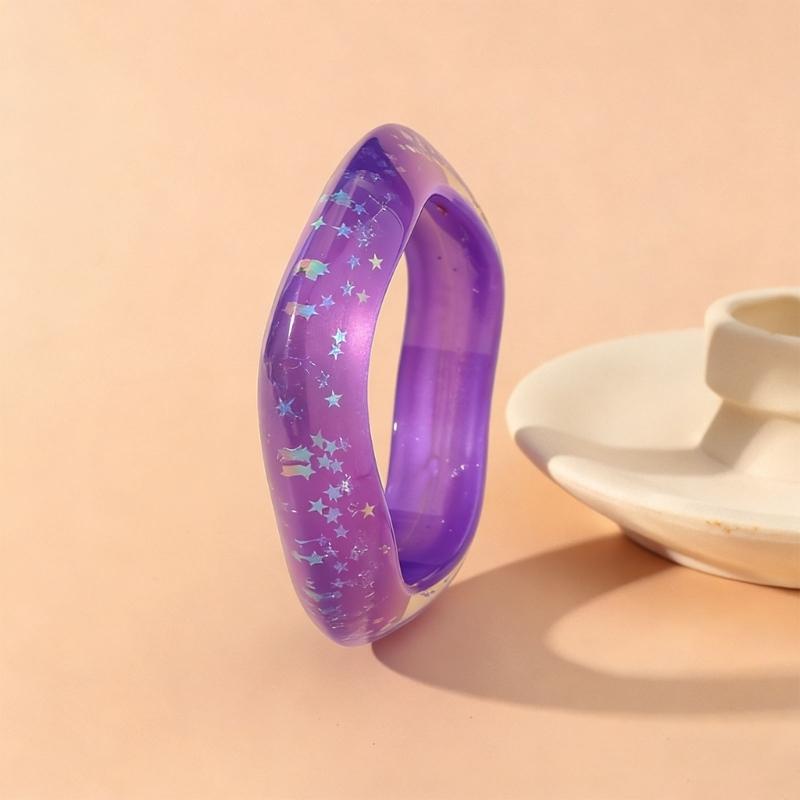 Stylish Oversized Colorful Bracelet Trendy Eye Catching Sparkling Star Pattern Resin Bangle Jewelry For Women