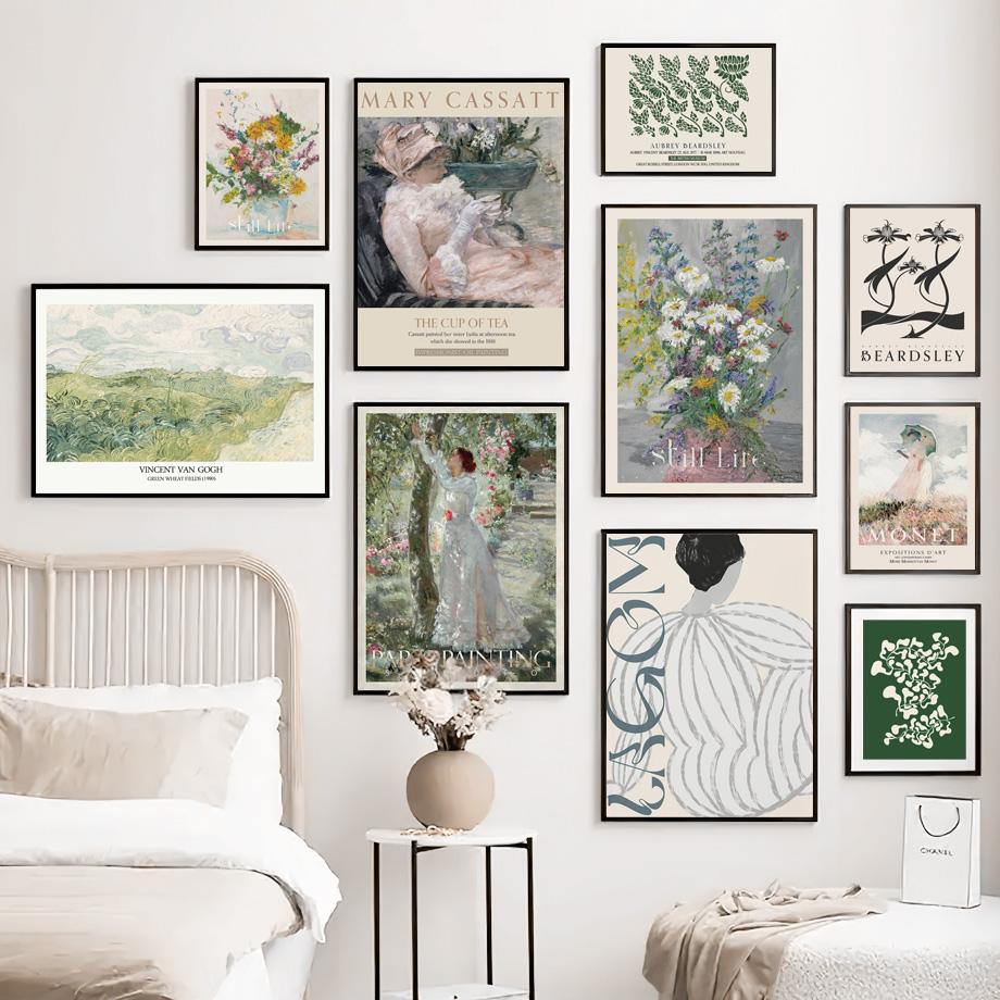 Monet Van Gogh Margherita Donna Foglie Verdi Arte da Parete Pittura su Tela Poster e Stampe Nordici Immagini da Parete per Decorazione Soggiorno