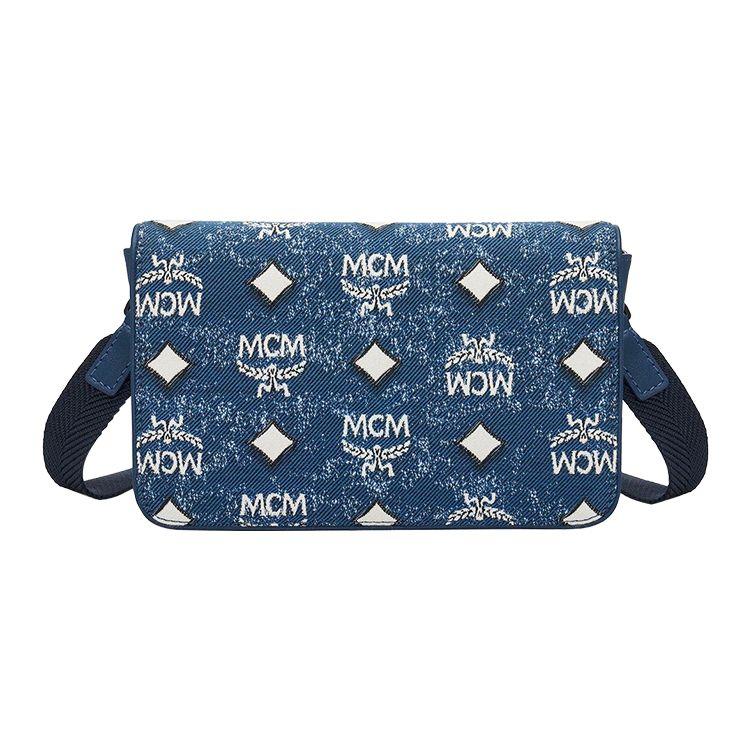 MCM Aren Visetos Vintage Verstelbare Schouderband Denim Jacquard Leer Stof Envelop Messenger Bag Dames Schoudertas Denim-Blauw MXZDSTA01LE001 Basic Set (Bag+Dust Bag)