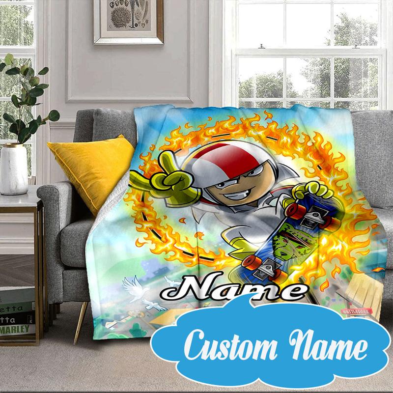 Custom Name Skateboard Adventure Buttowski Blanket bed sofa Blanket Flannel Blanket for Camping, Hiking, Picnic Essentials,gift for Fan family