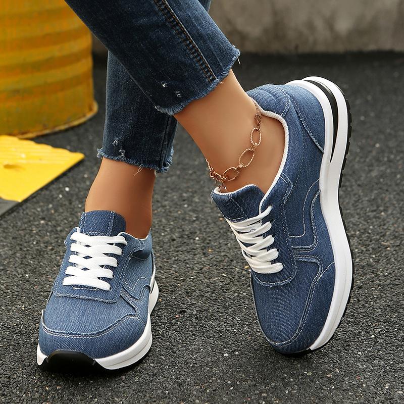 Fashion Women's Spring Autumn Casual Sports Shoes Plus Size Fashion Blue Denim Platform Sneakers Woman Thick Sole Non Slip Walking Shoes