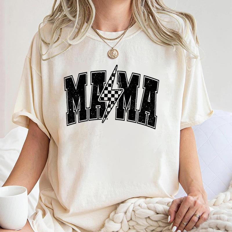Mama Crewneck Wildflowers Tshirts Pregnancy Gift Leopard Lightning Bow New Mom Classic Tops Mothers Day Gift Vintage T Shirts