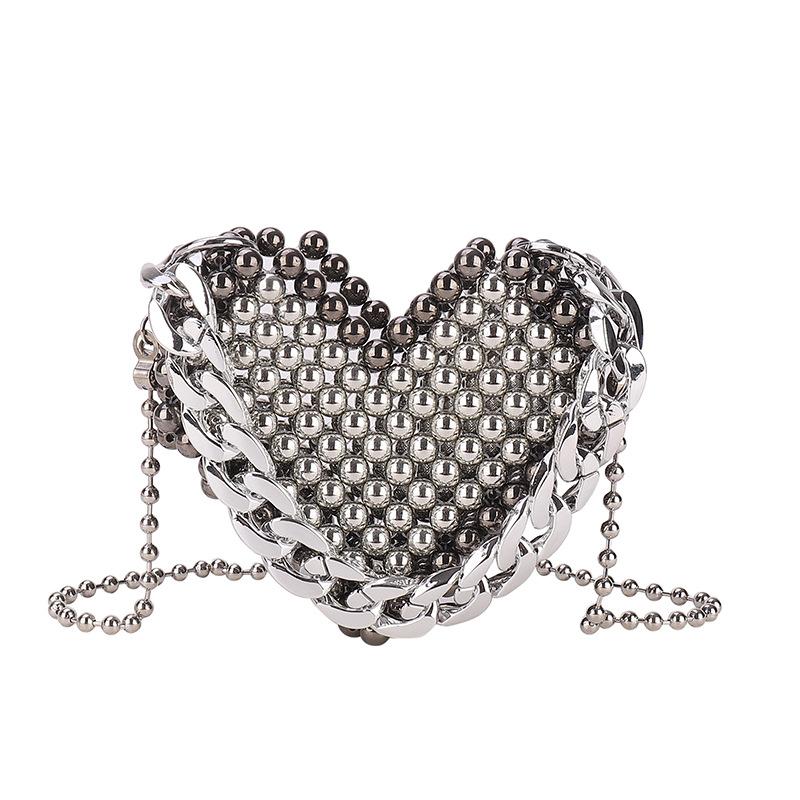 

Дизайнерская женская сумка ручной работы с бисерной цепочкой и любовным принтом, новая, с индивидуальностью, модная, на плечо, сумка-мессенджер one size fits all серебряный