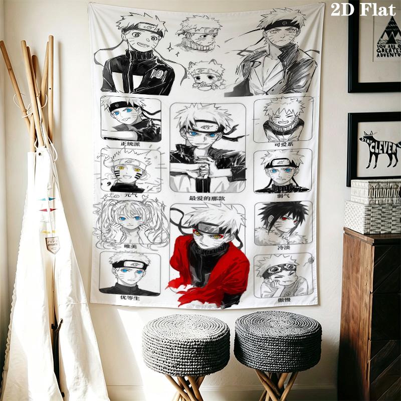 Naruto Art Compilation Wall Tapestry Aesthetic Wall Hanging Printed Fabric Blanket Decorative Tapestries For Bedroom Living Room Home Decor